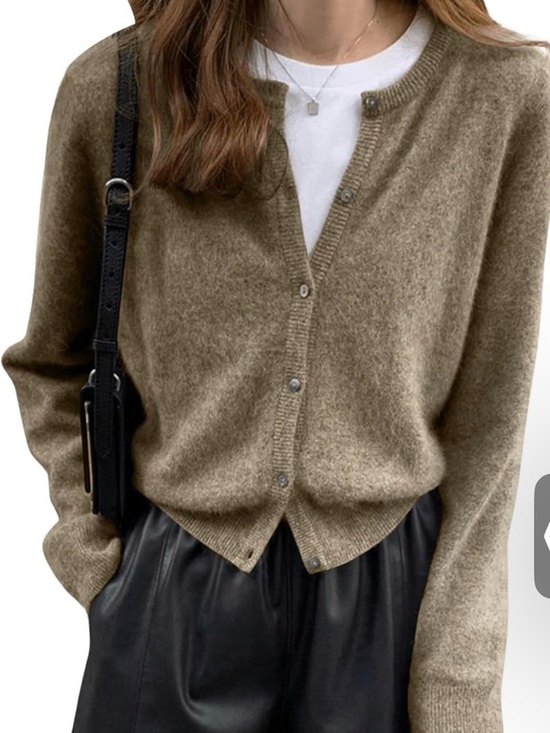 Athmile Sweaters - Classic Crewneck Button Cardigan - Olive Brown